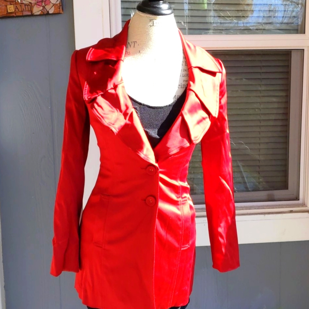 Cache Red Satin Blazer Jacket